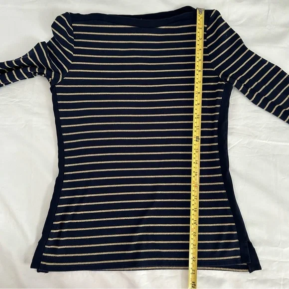 Lauren Ralph Lauren Navy and Gold Striped Long Sleeve Top PM - Picture 13 of 14